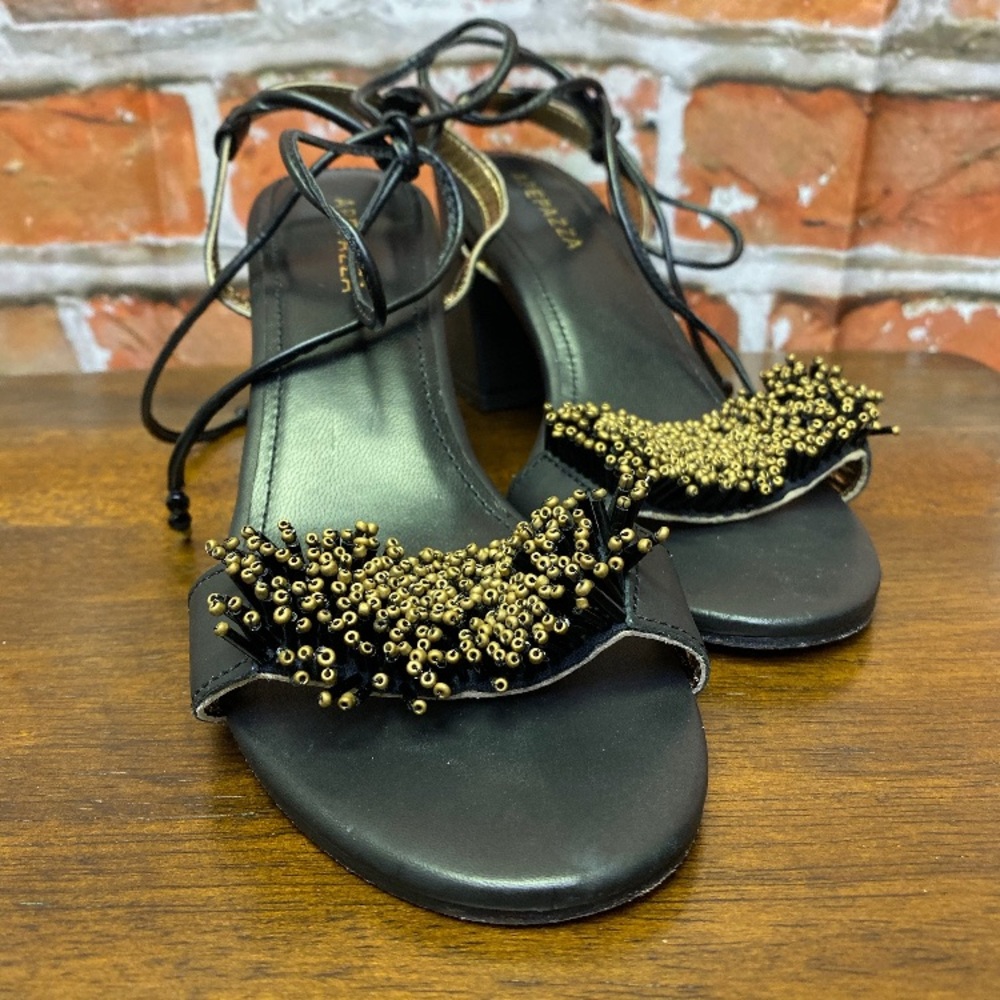 Leather wedged kitten heels with beads by Apepazza